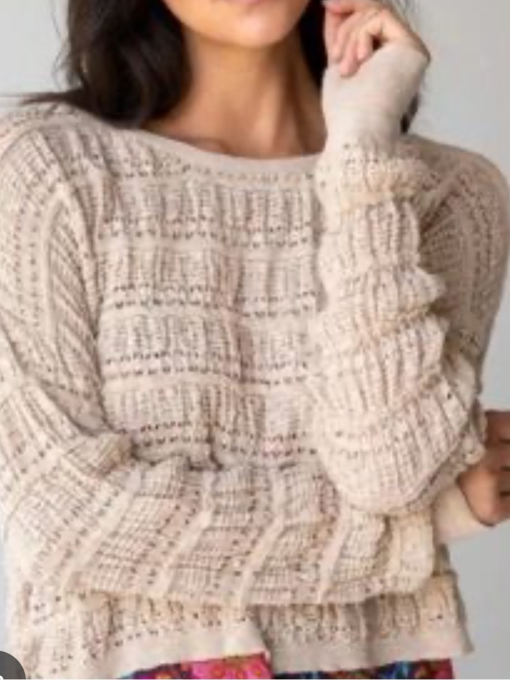 Natural Life Emily Textured Open Knit Sweater Size S Beige Cropped Boho - Picture 3 of 11